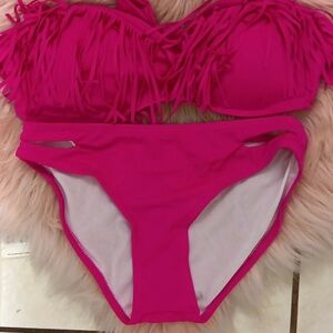 Brand New LADIES 2-PIECE STRAPLESS FRINGE BIKINI SWIMSUIT-S